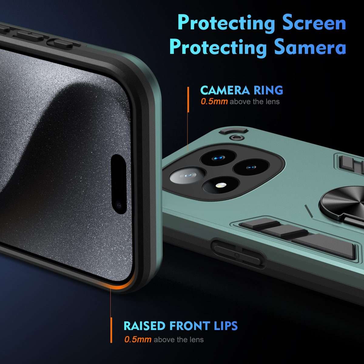For Redmi Note 14 Pro+ 5G Shockproof Metal Ring Holder Phone Case(Green)