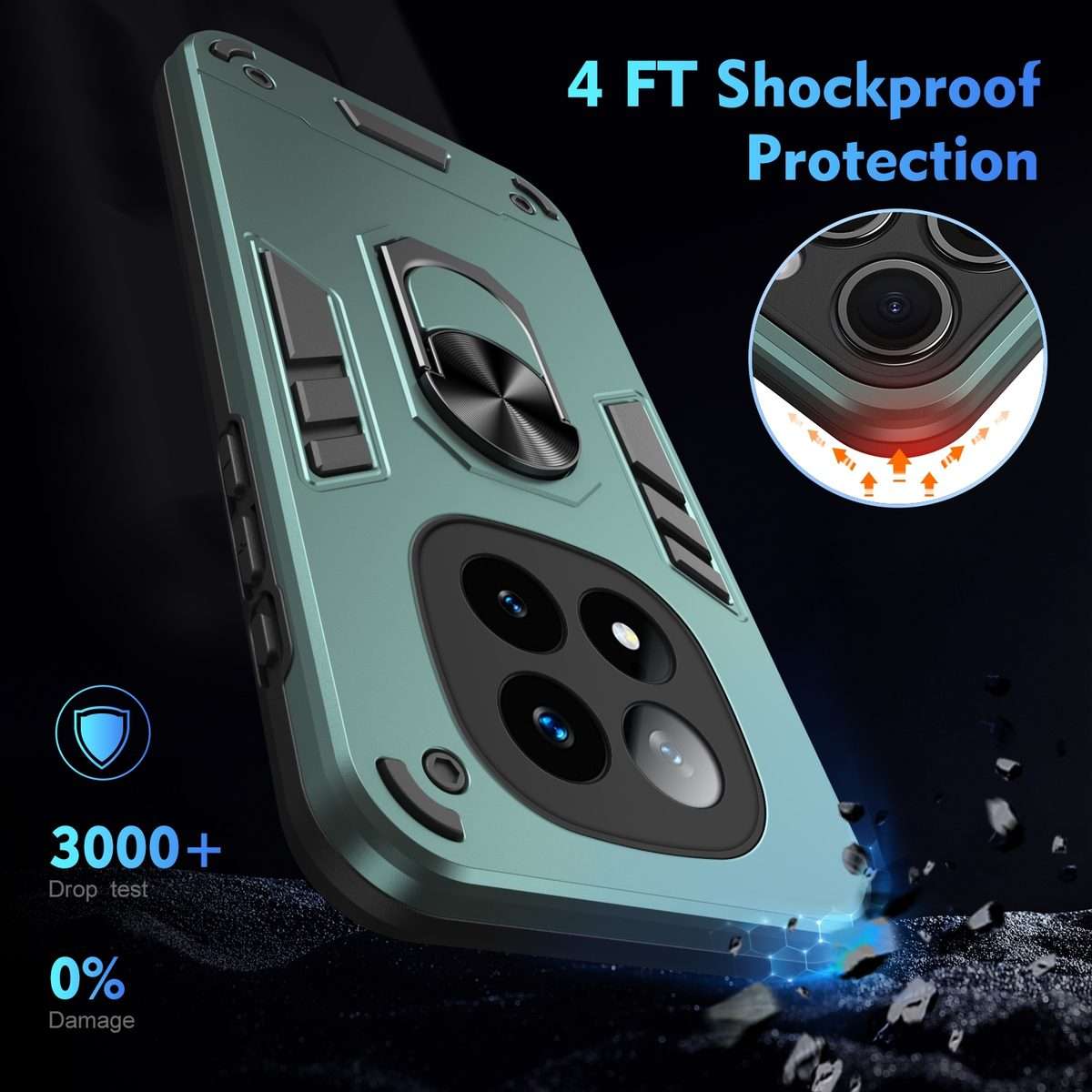 For Redmi Note 14 Pro+ 5G Shockproof Metal Ring Holder Phone Case(Green)