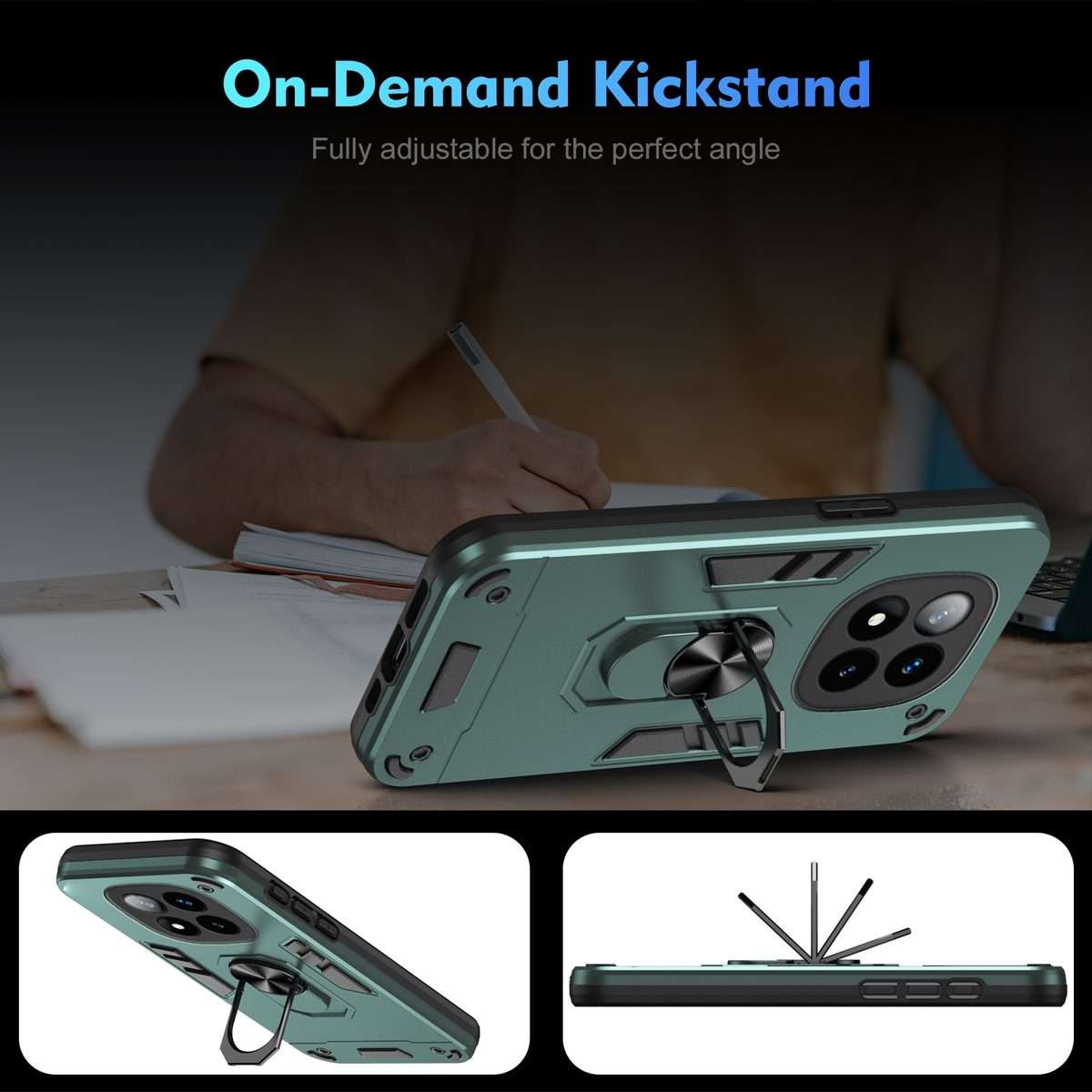 For Redmi Note 14 Pro+ 5G Shockproof Metal Ring Holder Phone Case(Green)