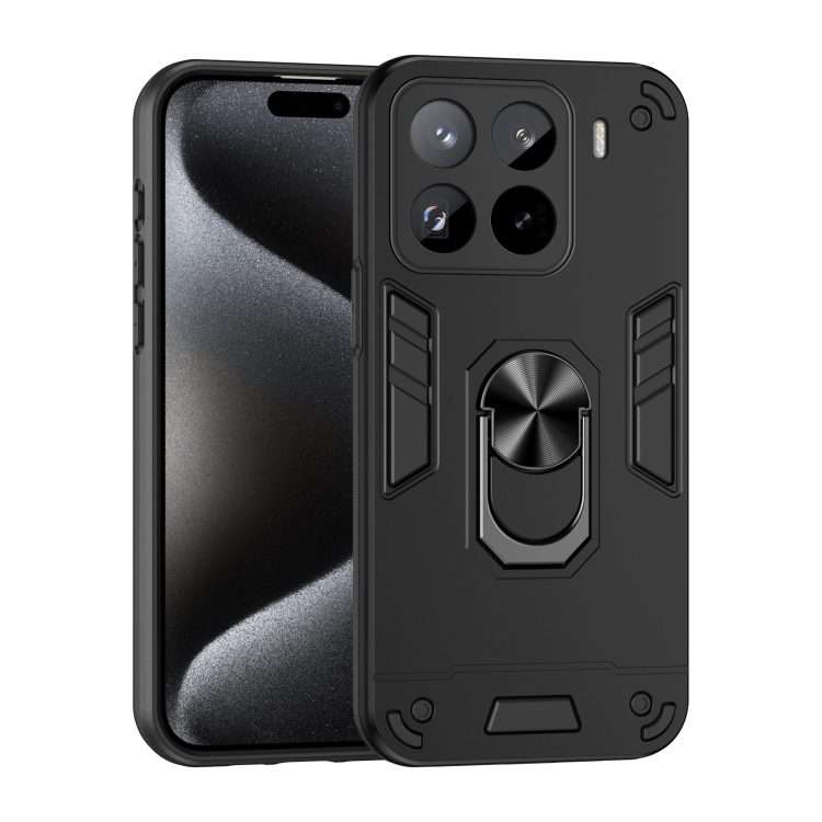 For Xiaomi 15 Pro Shockproof Metal Ring Holder Phone Case(Black)