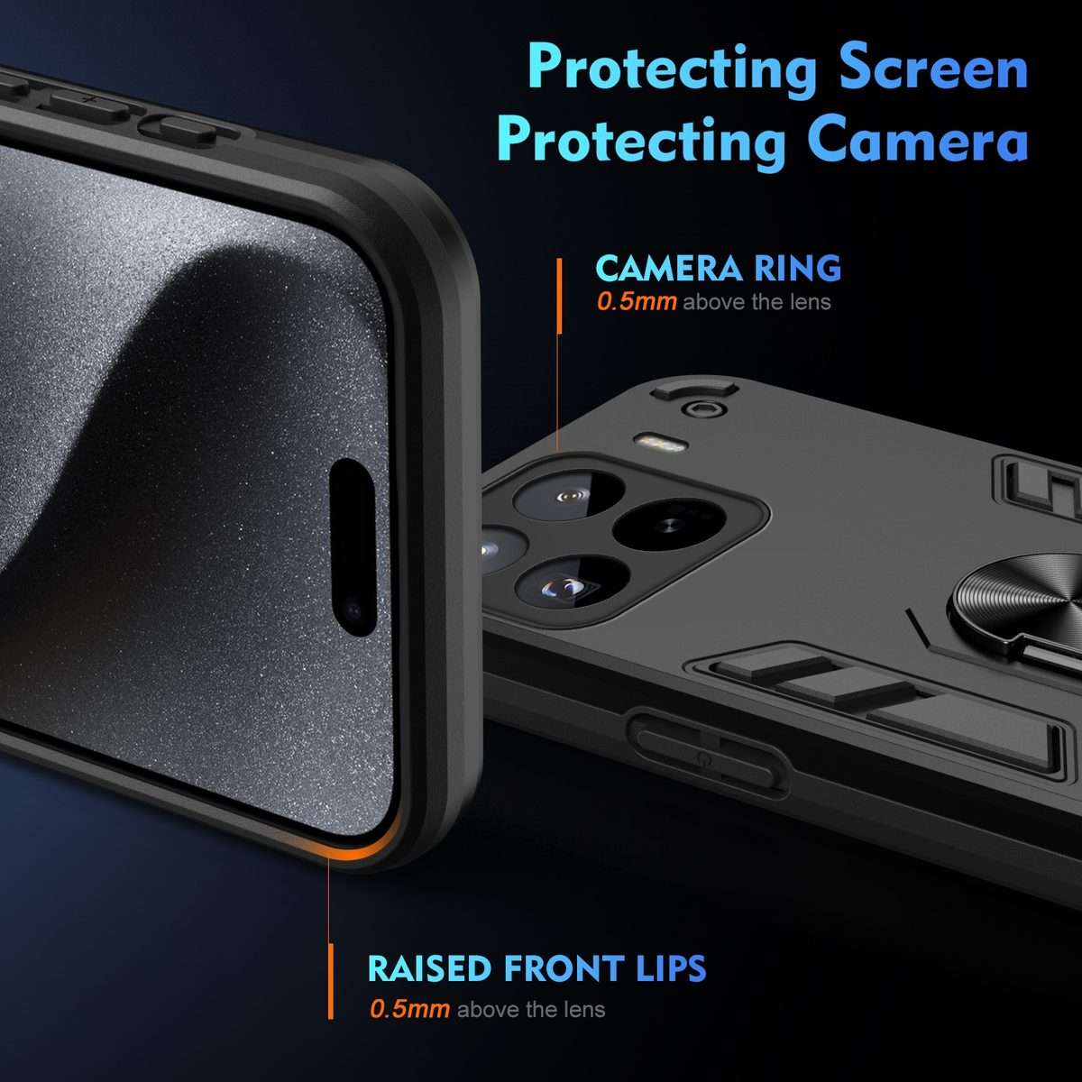For Xiaomi 15 Pro Shockproof Metal Ring Holder Phone Case(Black)