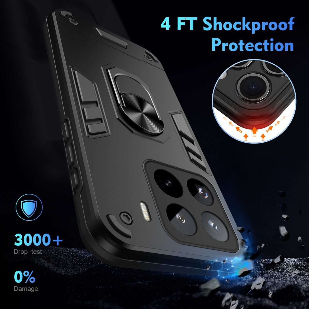 For Xiaomi 15 Pro Shockproof Metal Ring Holder Phone Case(Black)