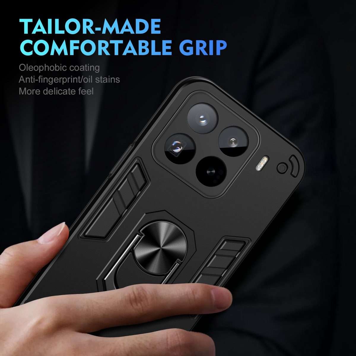For Xiaomi 15 Pro Shockproof Metal Ring Holder Phone Case(Black)