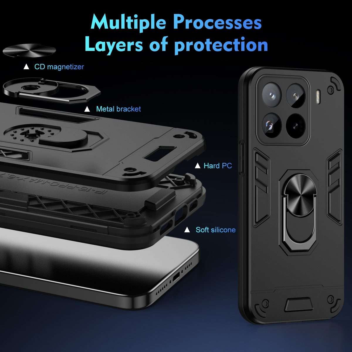 For Xiaomi 15 Pro Shockproof Metal Ring Holder Phone Case(Black)
