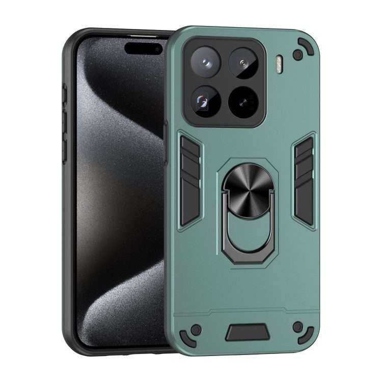 For Xiaomi 15 Pro Shockproof Metal Ring Holder Phone Case(Green)