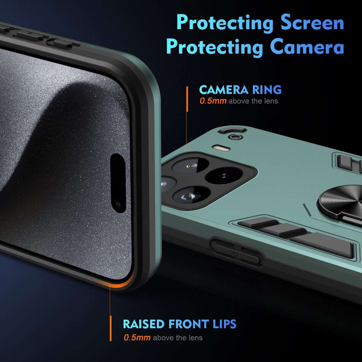 For Xiaomi 15 Pro Shockproof Metal Ring Holder Phone Case(Green)