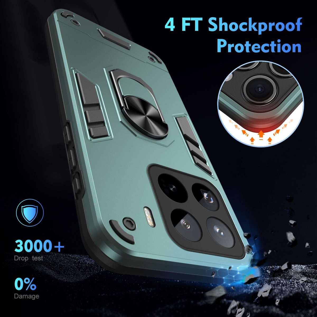 For Xiaomi 15 Pro Shockproof Metal Ring Holder Phone Case(Green)