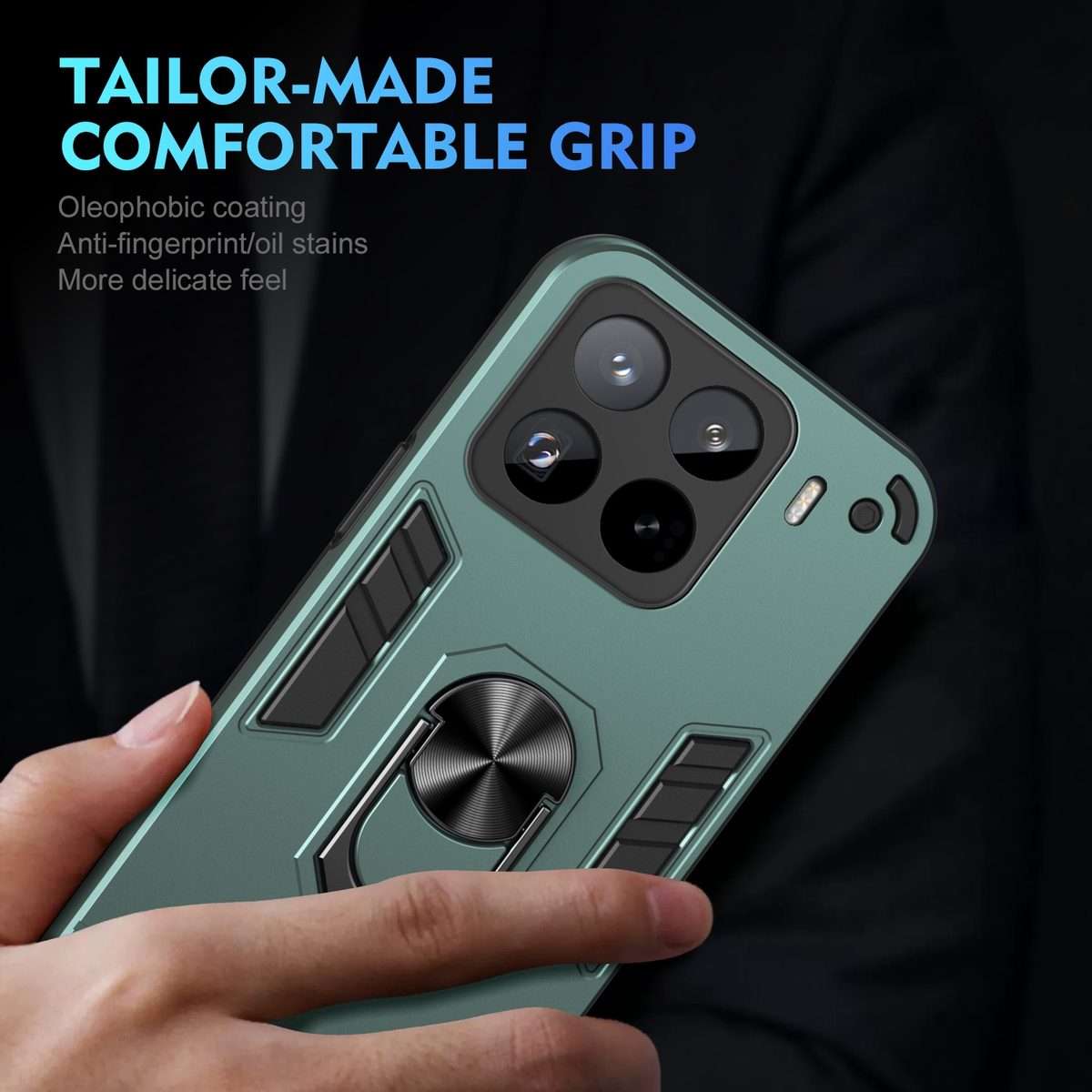 For Xiaomi 15 Pro Shockproof Metal Ring Holder Phone Case(Green)