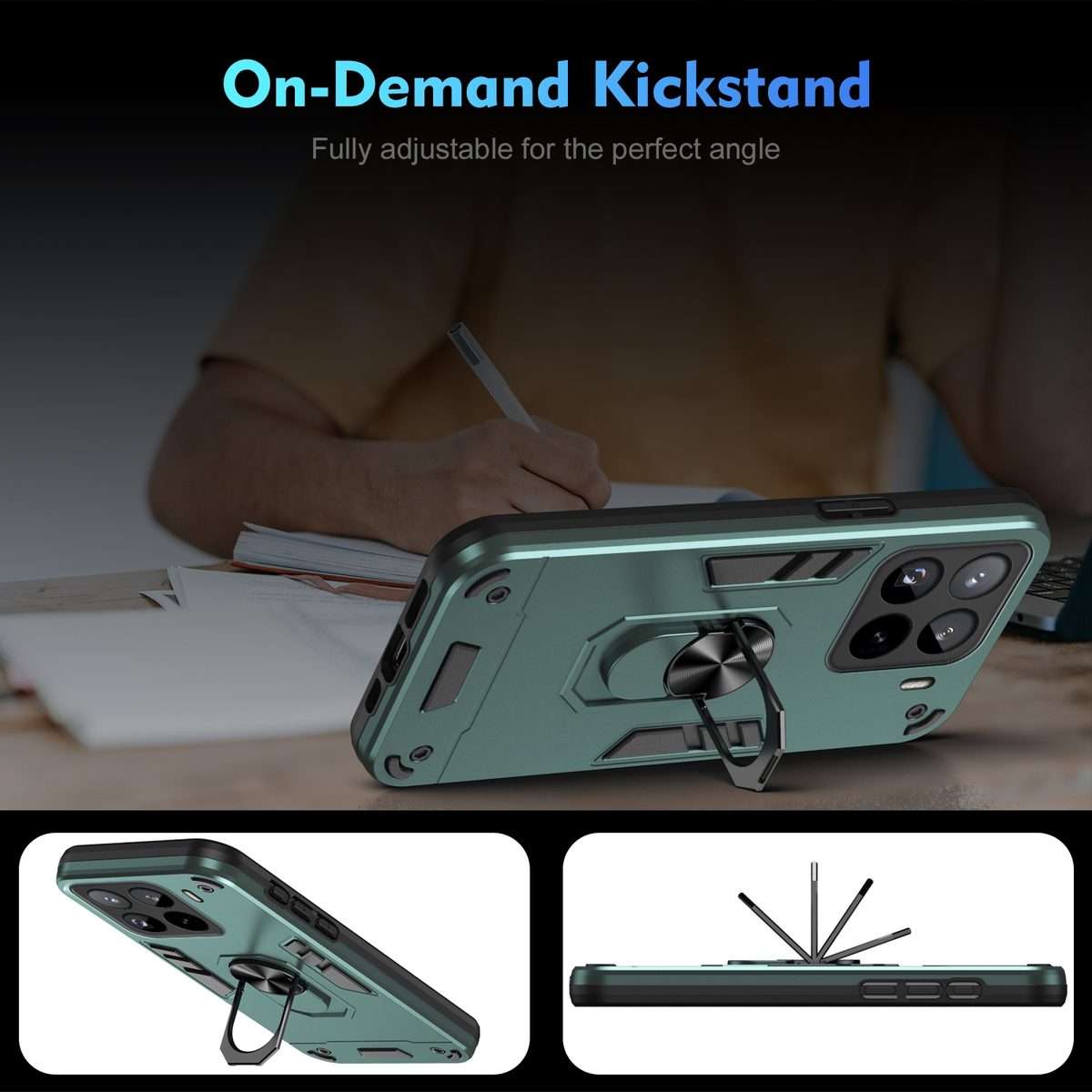 For Xiaomi 15 Pro Shockproof Metal Ring Holder Phone Case(Green)