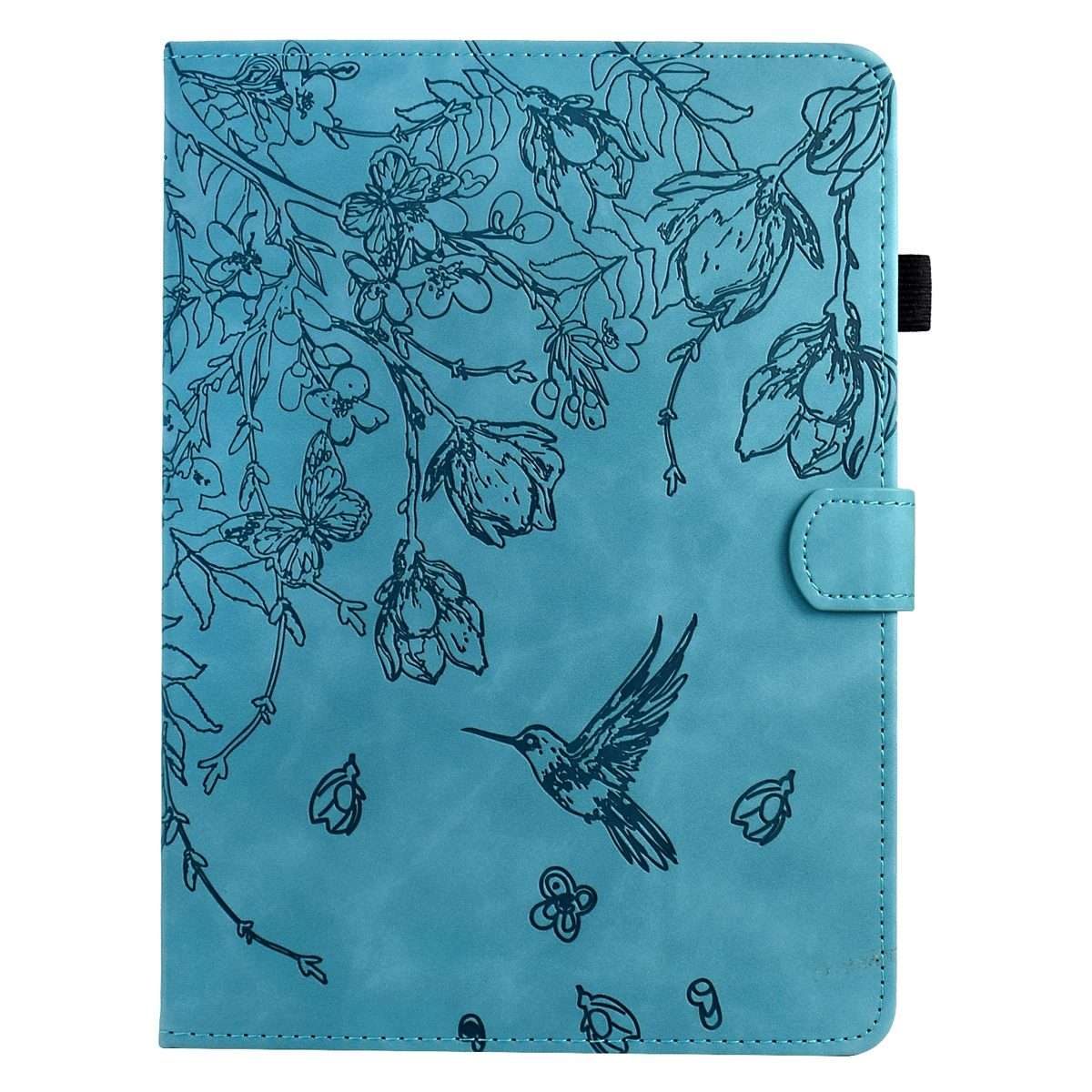 For iPad 10.2 2021 / 10.5 2019 Flowers and Bird Embossed Smart Leather Tablet Case(Light Blue)