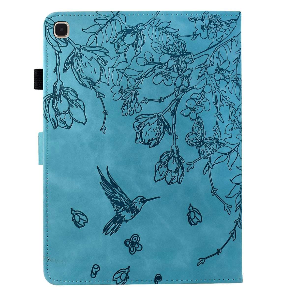For iPad 10.2 2021 / 10.5 2019 Flowers and Bird Embossed Smart Leather Tablet Case(Light Blue)