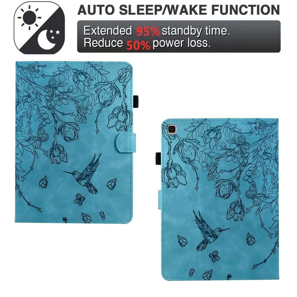 For iPad 10.2 2021 / 10.5 2019 Flowers and Bird Embossed Smart Leather Tablet Case(Light Blue)