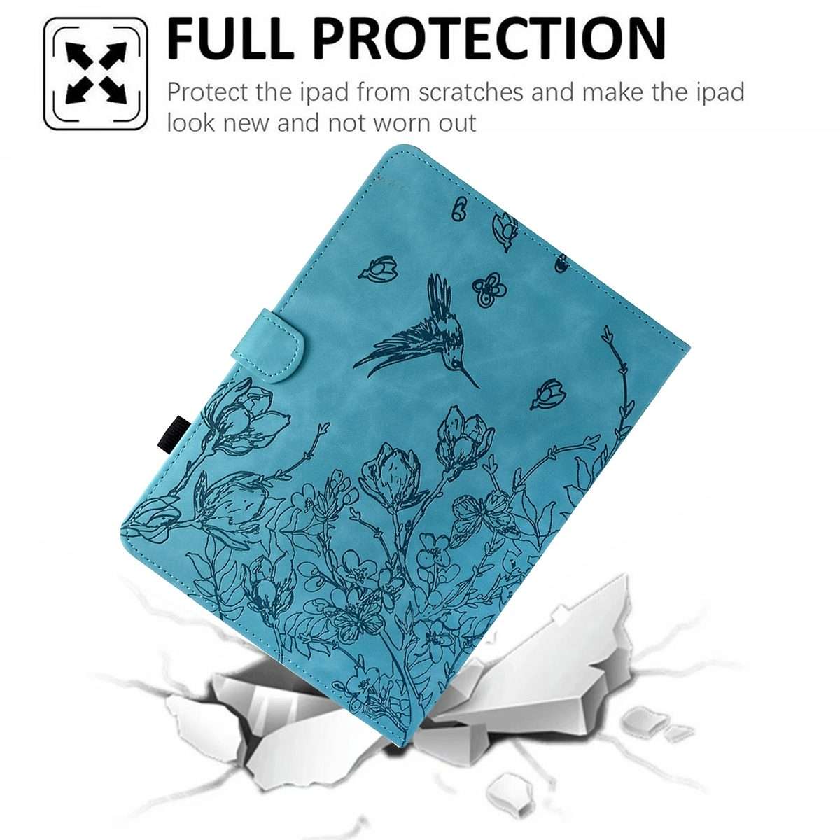 For iPad 10.2 2021 / 10.5 2019 Flowers and Bird Embossed Smart Leather Tablet Case(Light Blue)