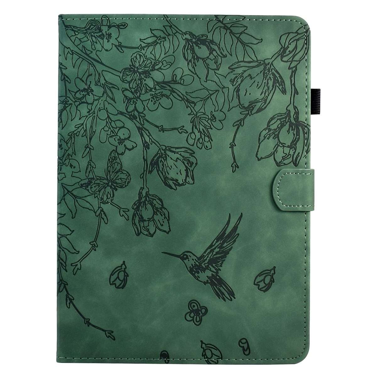 For iPad 10.2 2021 / 10.5 2019 Flowers and Bird Embossed Smart Leather Tablet Case(Green)