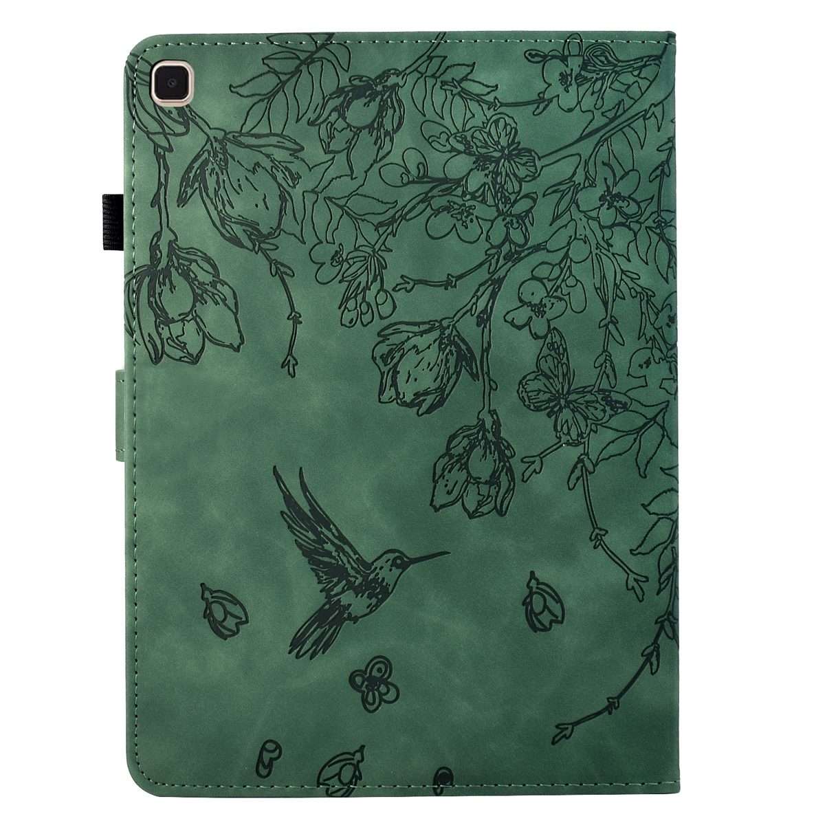 For iPad 10.2 2021 / 10.5 2019 Flowers and Bird Embossed Smart Leather Tablet Case(Green)