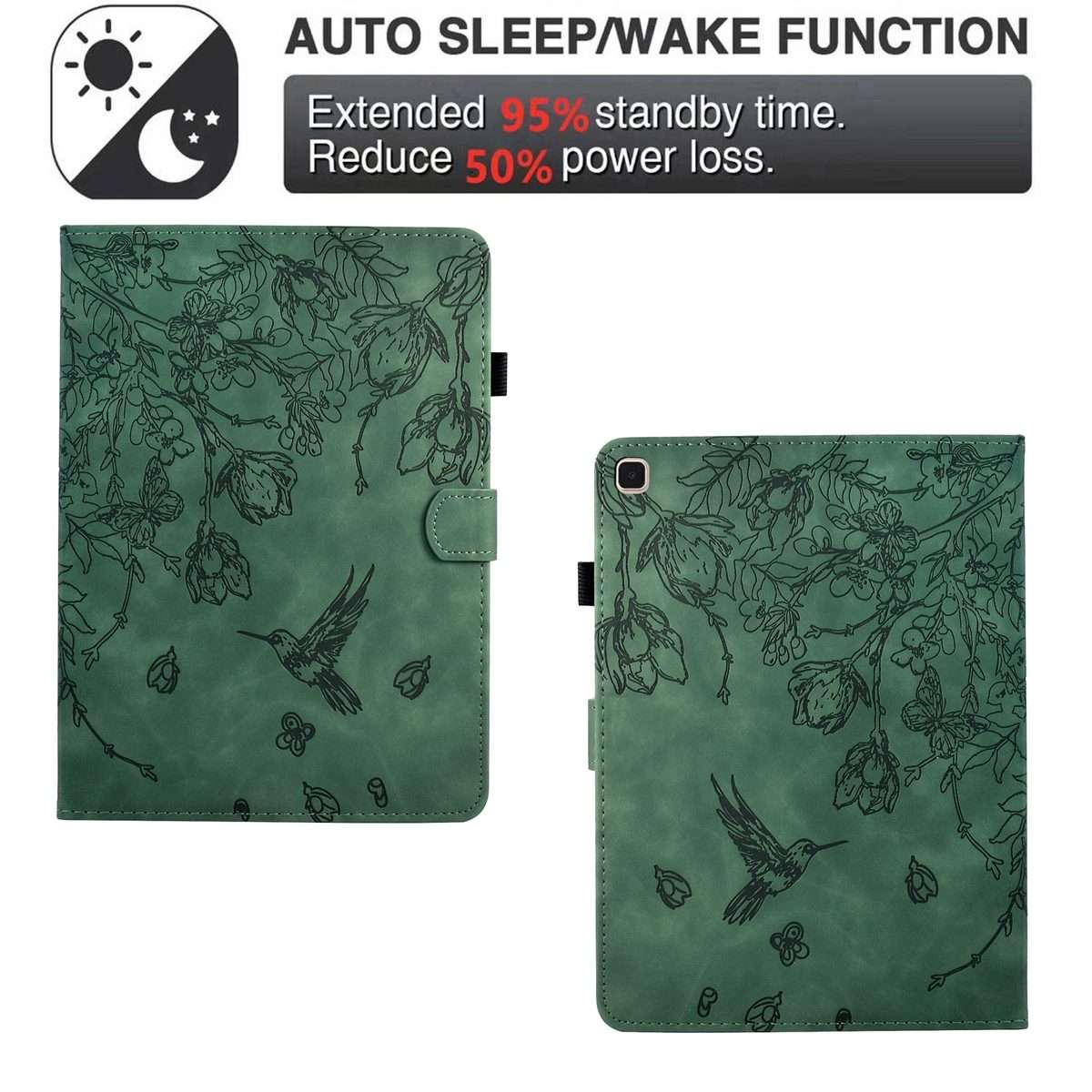 For iPad 10.2 2021 / 10.5 2019 Flowers and Bird Embossed Smart Leather Tablet Case(Green)