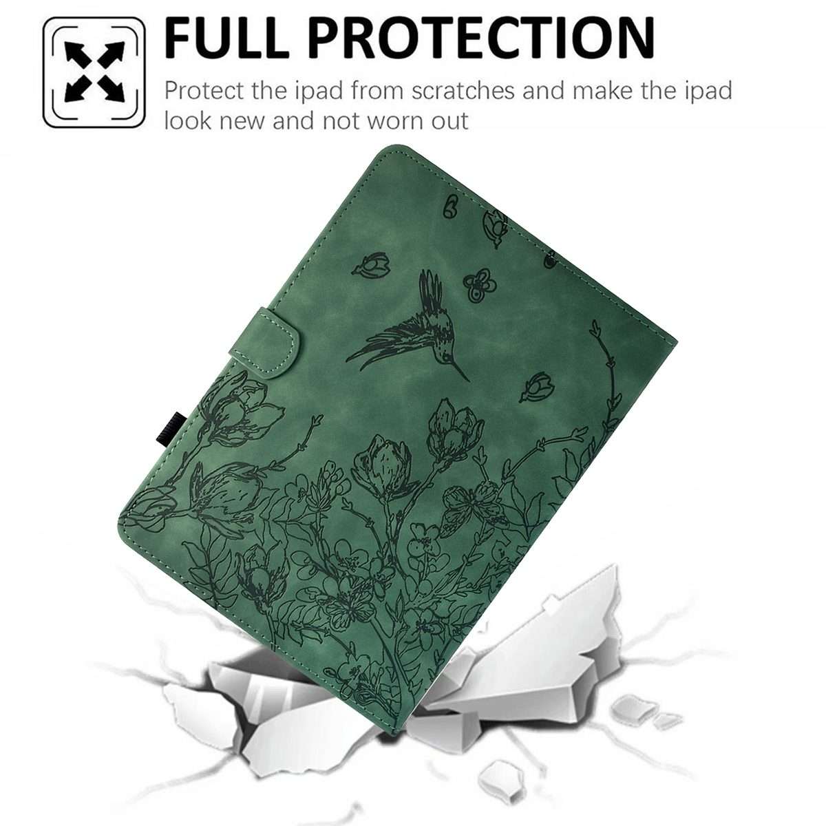 For iPad 10.2 2021 / 10.5 2019 Flowers and Bird Embossed Smart Leather Tablet Case(Green)