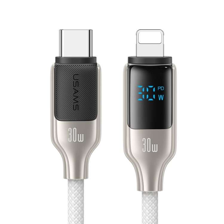 USAMS SJ741 30W USB-C / Type-C to 8 Pin Zinc Alloy Digital Display Fast Data Cable ... (Titanium)