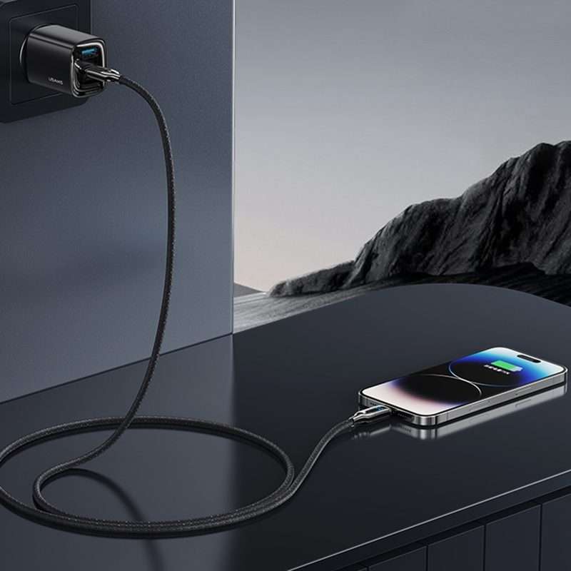 USAMS SJ741 30W USB-C / Type-C to 8 Pin Zinc Alloy Digital Display Fast Data Cable ... (Titanium)