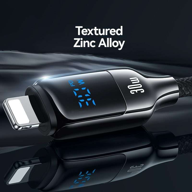 USAMS SJ741 30W USB-C / Type-C to 8 Pin Zinc Alloy Digital Display Fast Data Cable ... (Titanium)