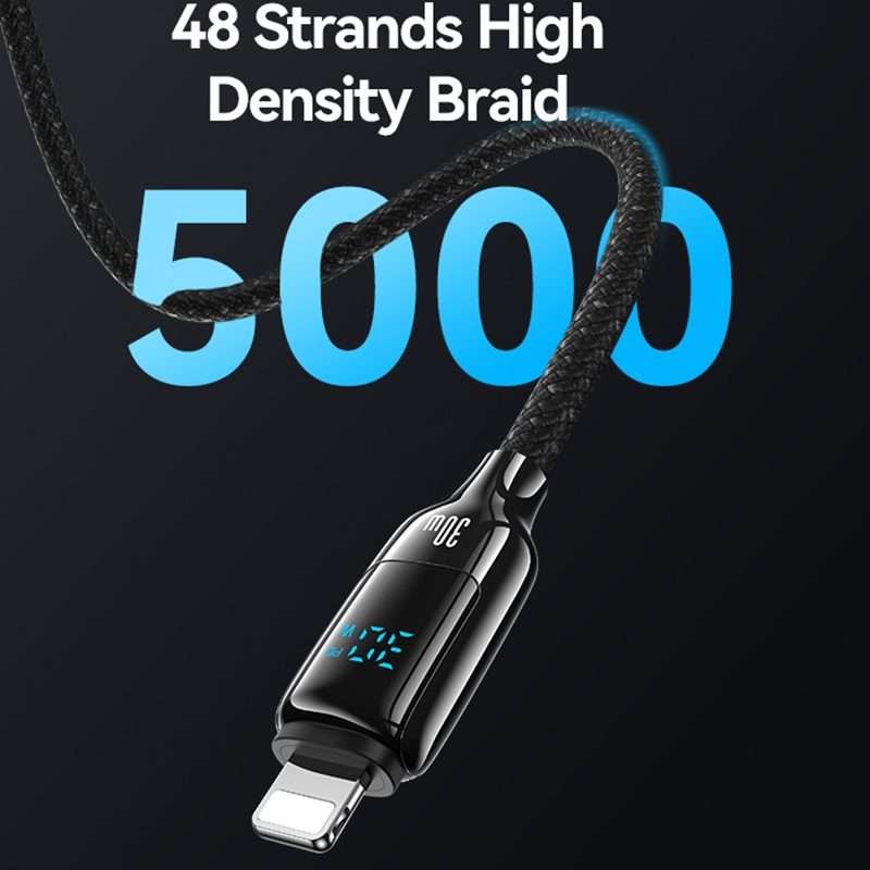 USAMS SJ741 30W USB-C / Type-C to 8 Pin Zinc Alloy Digital Display Fast Data Cable ... (Titanium)