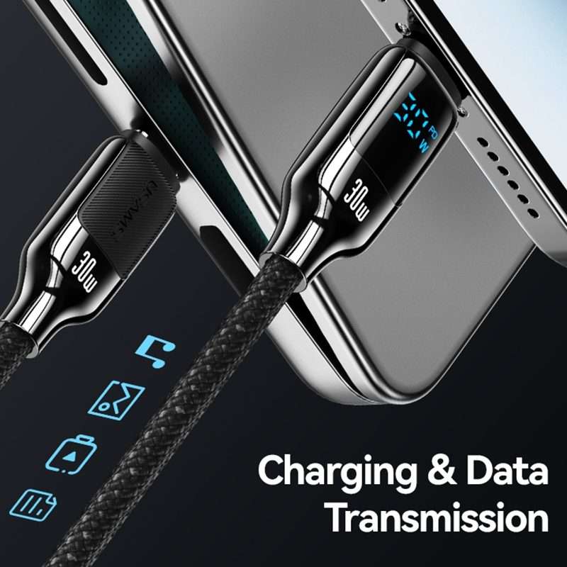USAMS SJ741 30W USB-C / Type-C to 8 Pin Zinc Alloy Digital Display Fast Data Cable ... (Titanium)