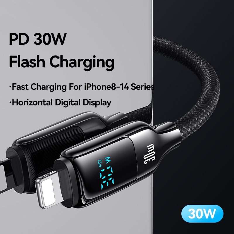 USAMS SJ741 30W USB-C / Type-C to 8 Pin Zinc Alloy Digital Display Fast Data Cable ... (Titanium)