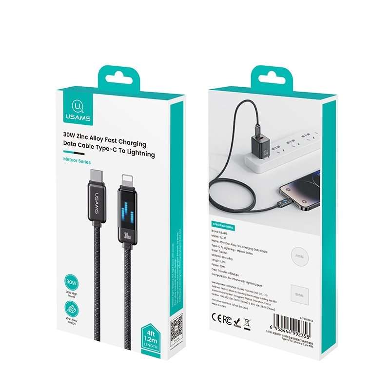 USAMS SJ743 30W USB-C / Type-C to 8 Pin Zinc Alloy Fast Data Cable, Length: 1.2m(Titanium)
