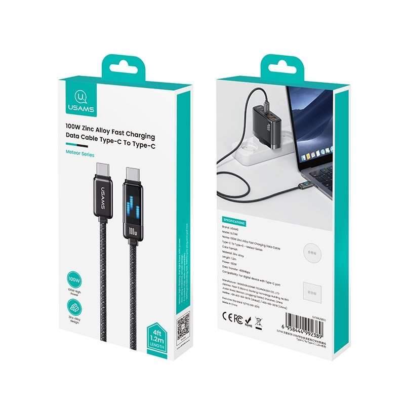 USAMS SJ744 100W USB-C / Type-C to USB-C / Type-C Zinc Alloy Fast Data Cable, Leng ... (Gun Color)
