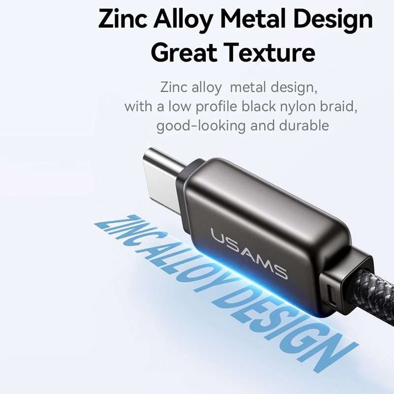 USAMS SJ744 100W USB-C / Type-C to USB-C / Type-C Zinc Alloy Fast Data Cable, Lengt ... (Titanium)