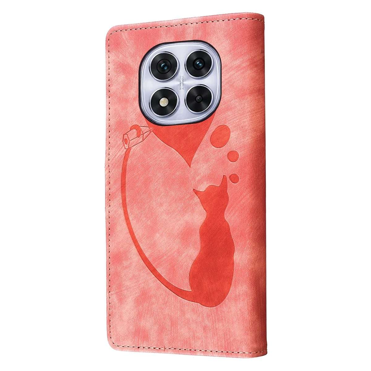 For Redmi Note 14 Pro 5G Pen Heart Cat Embossed Leather Phone Case(Orange)