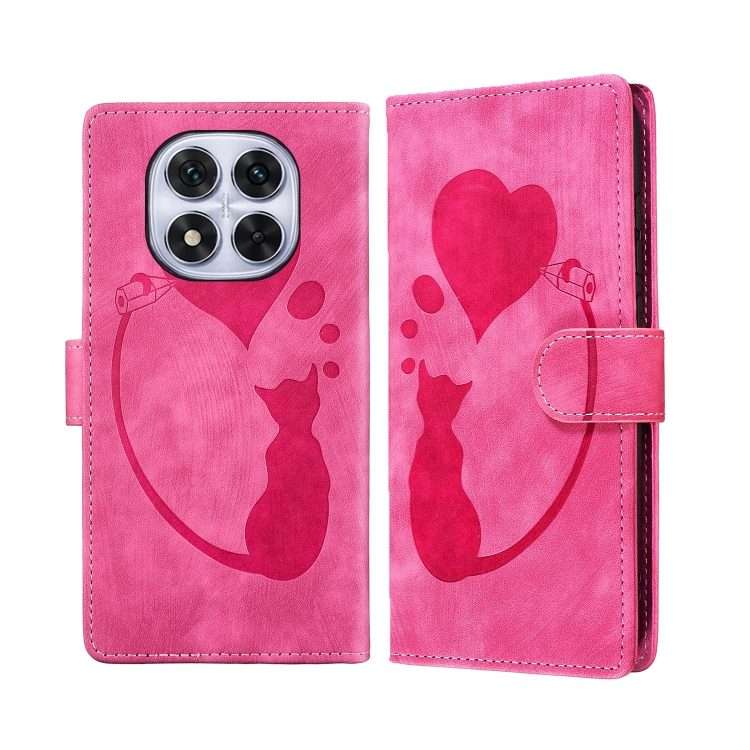 For Redmi Note 14 Pro 5G Pen Heart Cat Embossed Leather Phone Case(Pink)
