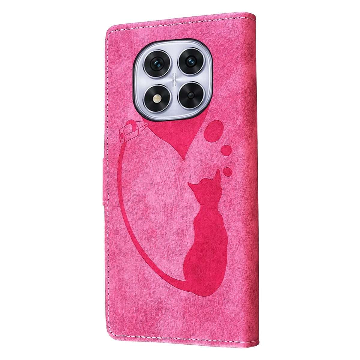 For Redmi Note 14 Pro 5G Pen Heart Cat Embossed Leather Phone Case(Pink)