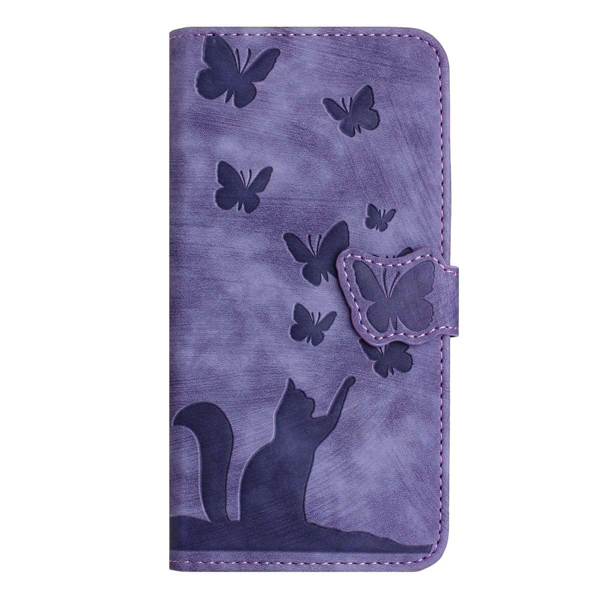 For Redmi Note 14 Pro 5G Butterfly Cat Embossing Flip Leather Phone Case(Purple)