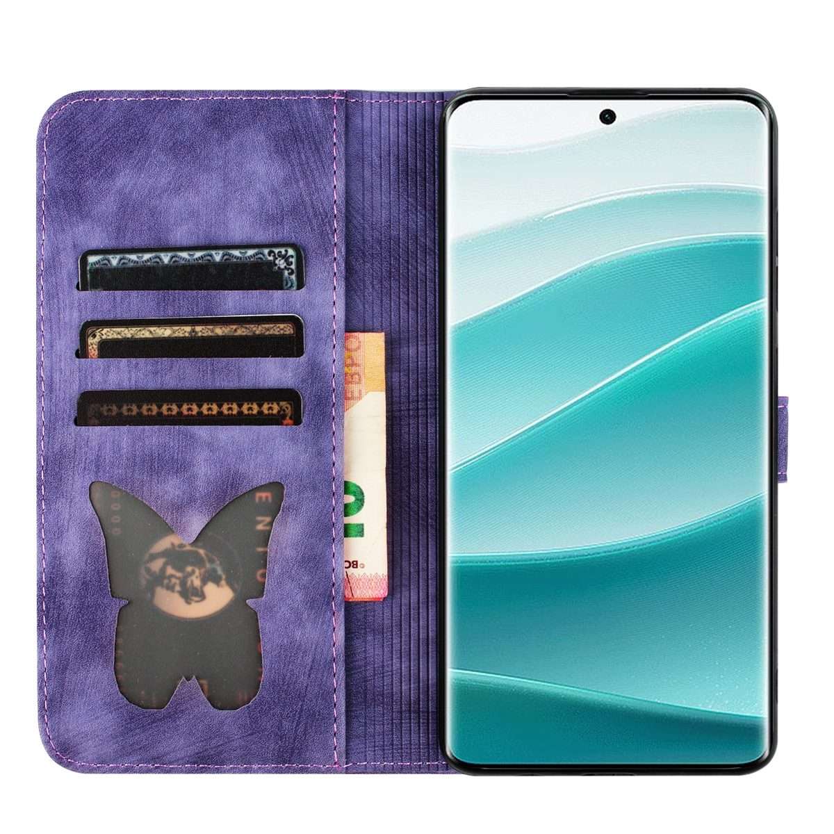 For Redmi Note 14 Pro 5G Butterfly Cat Embossing Flip Leather Phone Case(Purple)