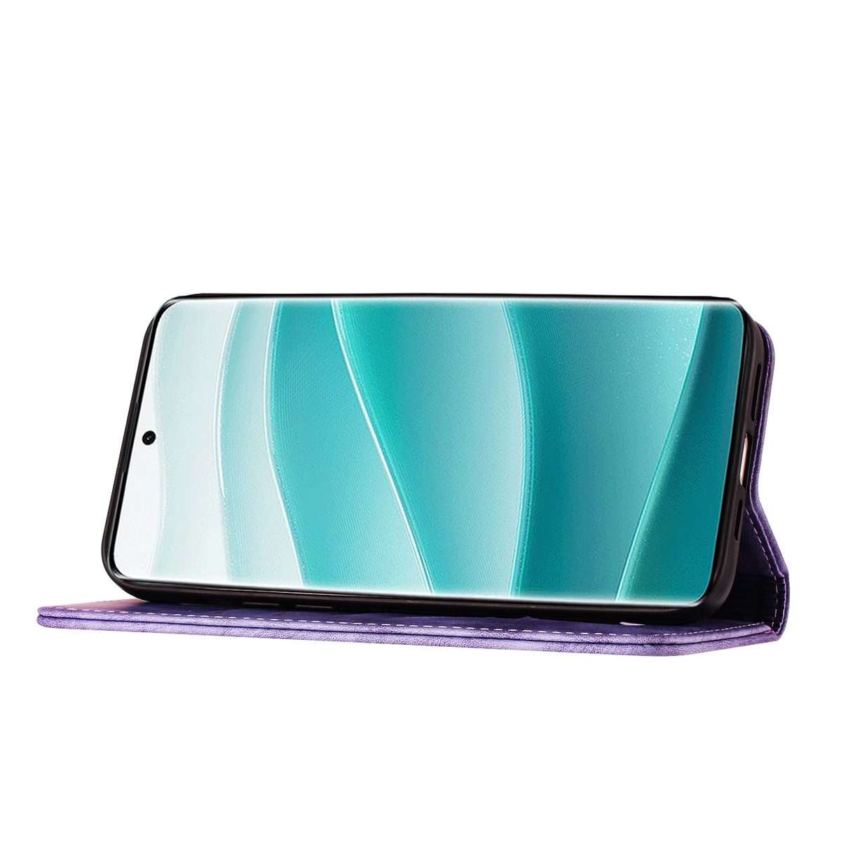 For Redmi Note 14 Pro 5G Butterfly Cat Embossing Flip Leather Phone Case(Purple)