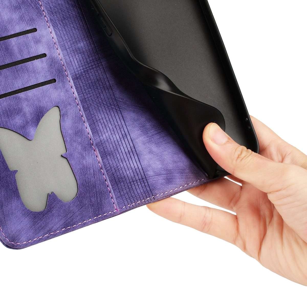 For Redmi Note 14 Pro 5G Butterfly Cat Embossing Flip Leather Phone Case(Purple)