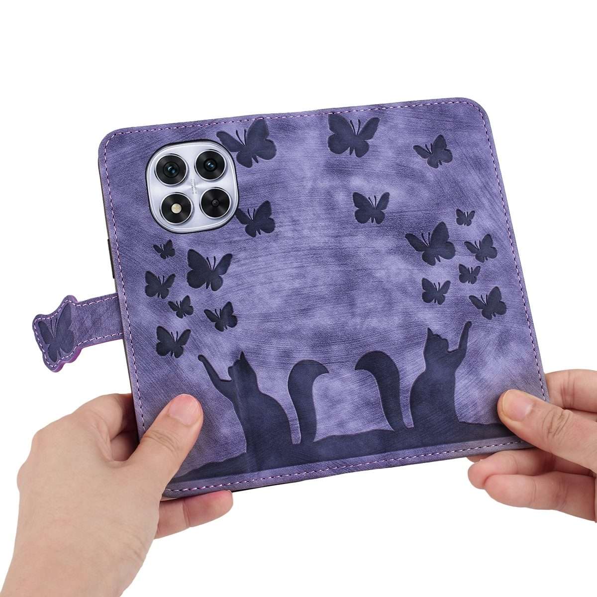 For Redmi Note 14 Pro 5G Butterfly Cat Embossing Flip Leather Phone Case(Purple)