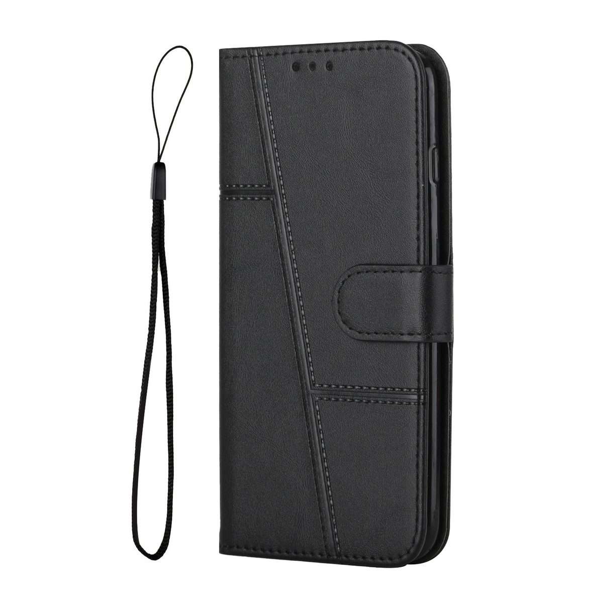 For Redmi Note 14 Pro 5G Global Stitching Calf Texture Buckle Leather Phone Case(Black)