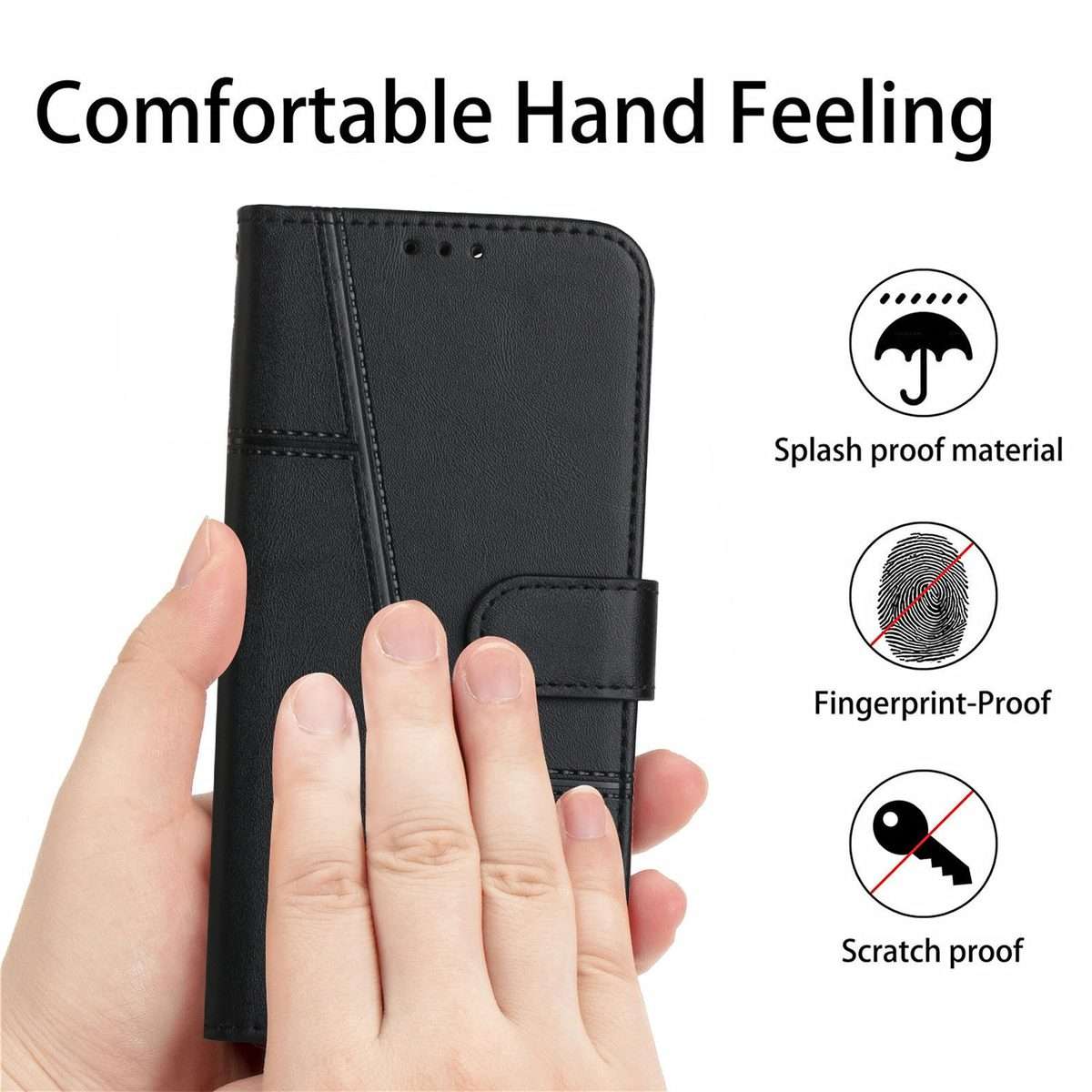 For Redmi Note 14 Pro 5G Global Stitching Calf Texture Buckle Leather Phone Case(Black)