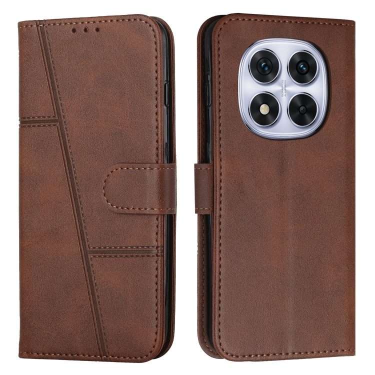 For Redmi Note 14 Pro 5G Global Stitching Calf Texture Buckle Leather Phone Case(Brown)