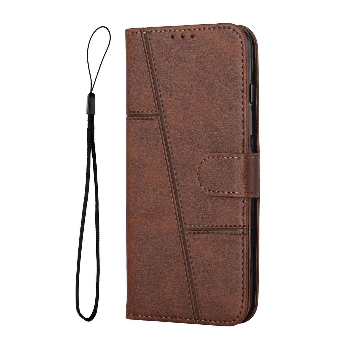 For Redmi Note 14 Pro 5G Global Stitching Calf Texture Buckle Leather Phone Case(Brown)