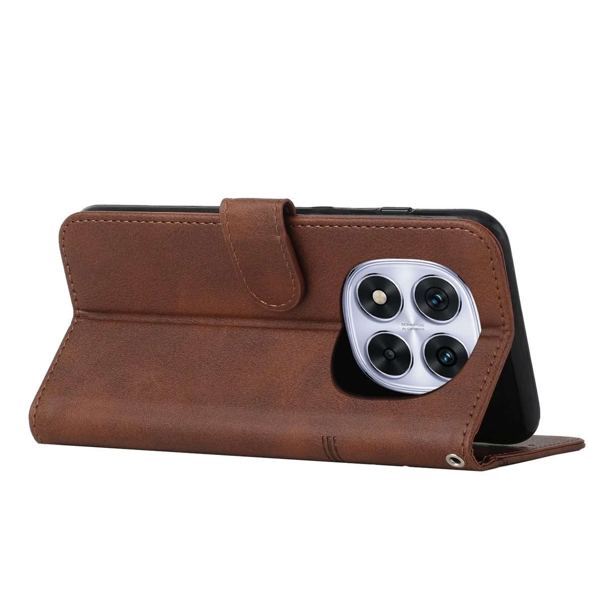 For Redmi Note 14 Pro 5G Global Stitching Calf Texture Buckle Leather Phone Case(Brown)