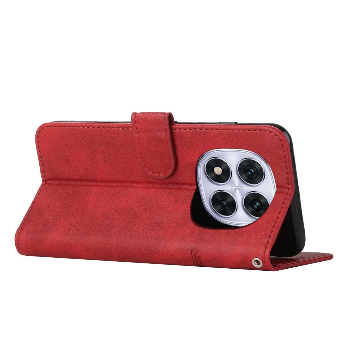 For Redmi Note 14 Pro 5G Global Stitching Calf Texture Buckle Leather Phone Case(Red)