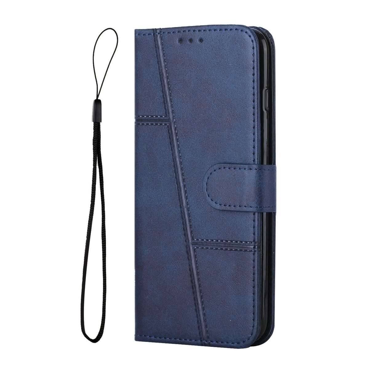For Redmi Note 14 Pro 5G Global Stitching Calf Texture Buckle Leather Phone Case(Blue)