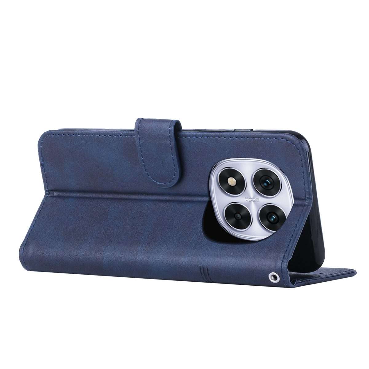 For Redmi Note 14 Pro 5G Global Stitching Calf Texture Buckle Leather Phone Case(Blue)