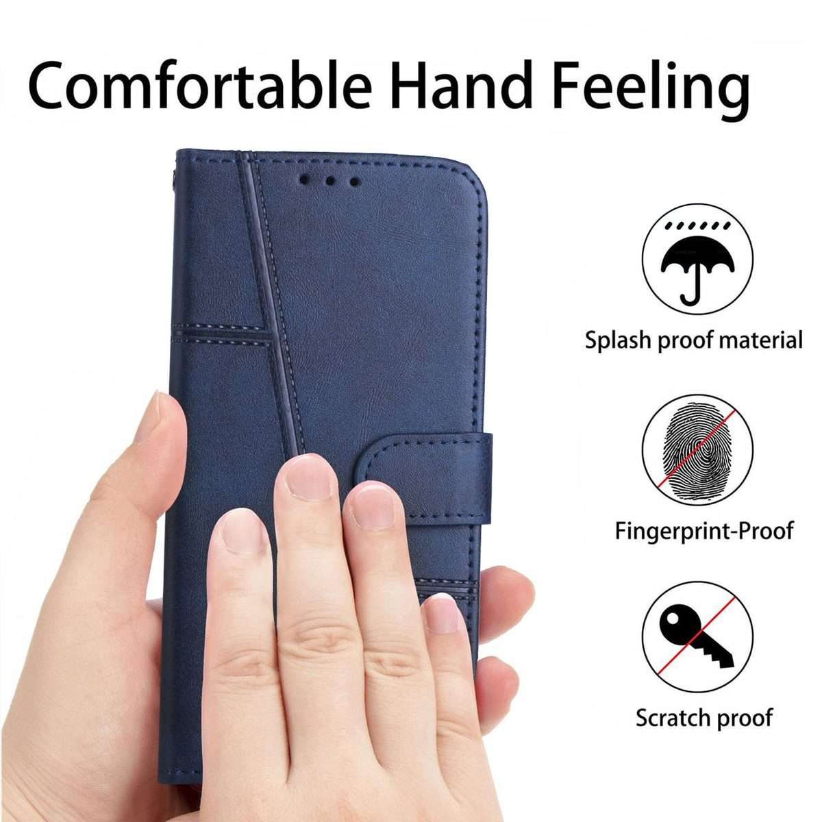 For Redmi Note 14 Pro 5G Global Stitching Calf Texture Buckle Leather Phone Case(Blue)