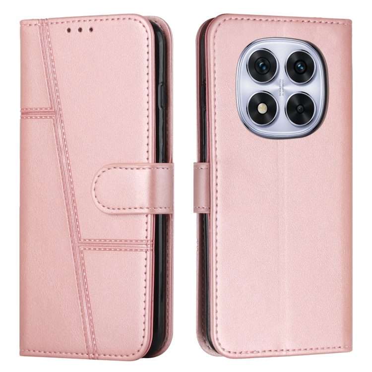 For Redmi Note 14 Pro 5G Global Stitching Calf Texture Buckle Leather Phone Case(Rose Gold)