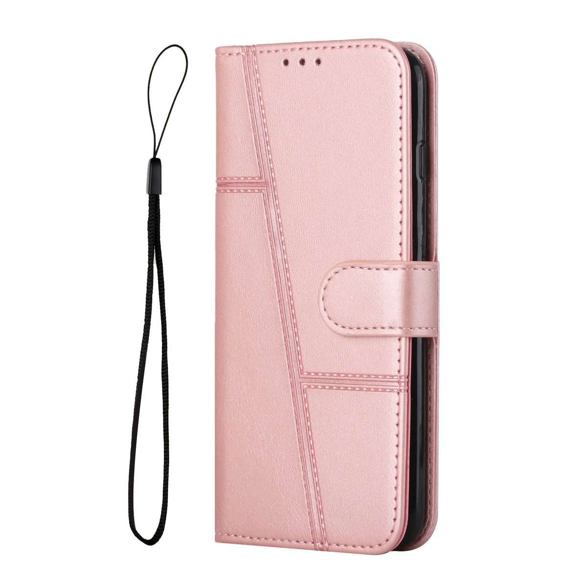 For Redmi Note 14 Pro 5G Global Stitching Calf Texture Buckle Leather Phone Case(Rose Gold)