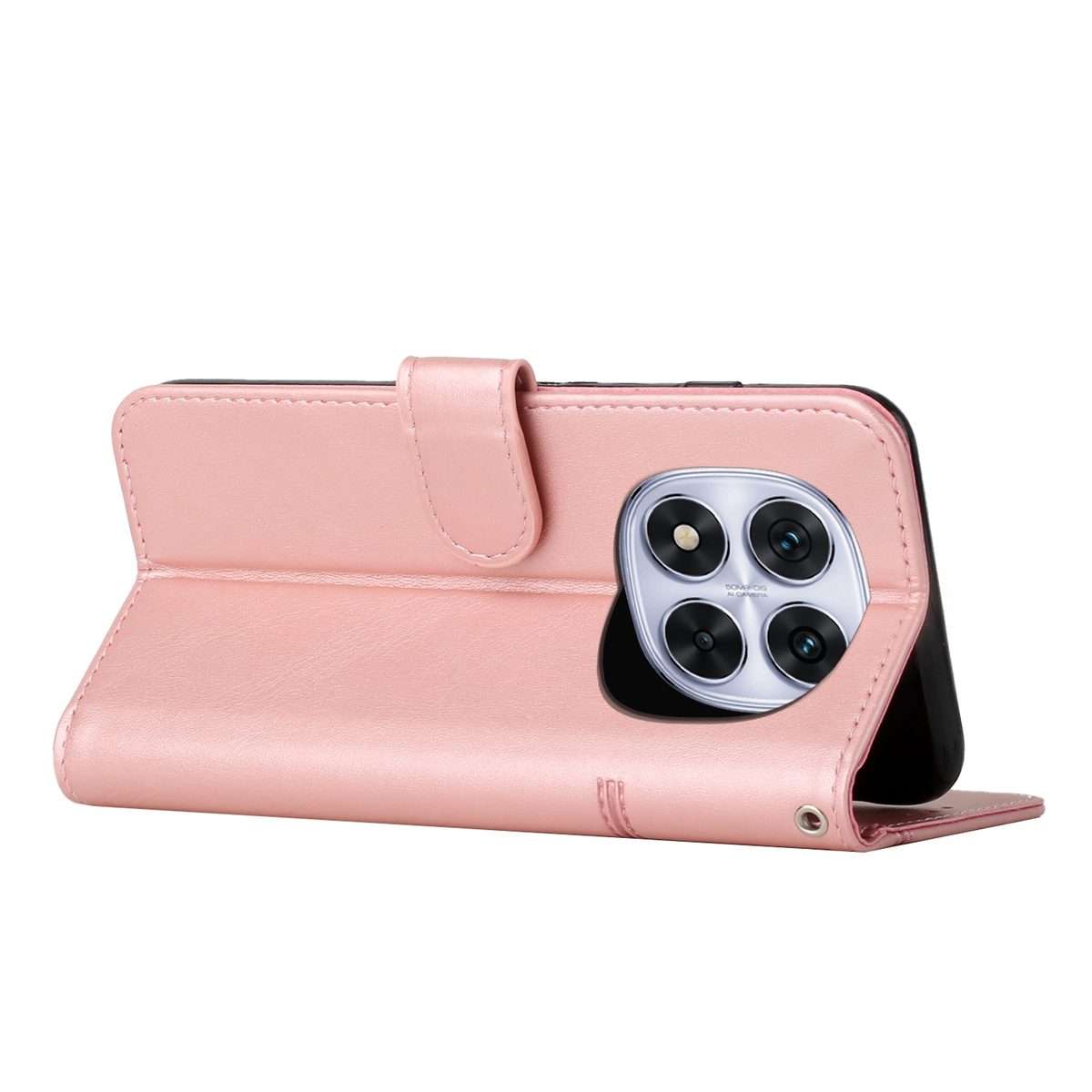 For Redmi Note 14 Pro 5G Global Stitching Calf Texture Buckle Leather Phone Case(Rose Gold)